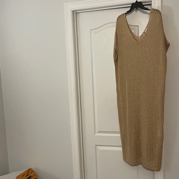 Tan Ribbed Knit Dress - Picture 2 of 4